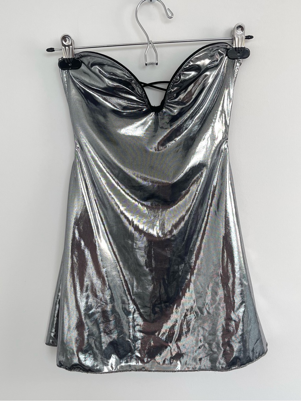 THATSSOFETCH Nebula Strapless Mini Dress in Gun Metal Metallic Silver Size 2 NWT
